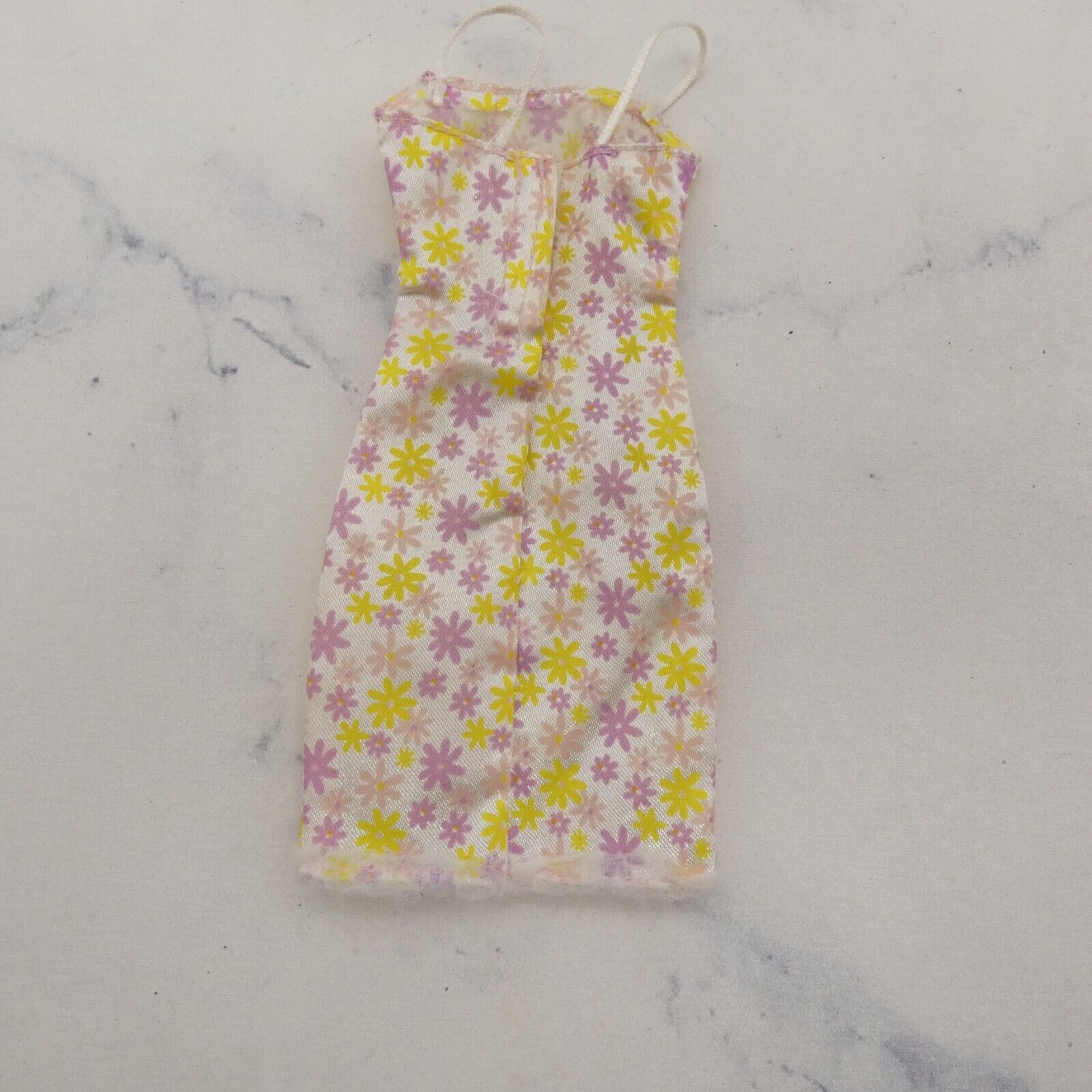 Barbie Doll Dress White Satin Like Floral Daisy Sleeveless Tank Genuine Mattel