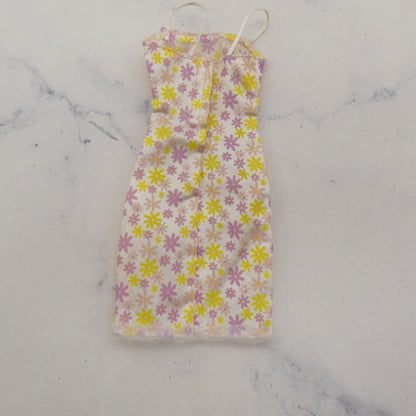 Barbie Doll Dress White Satin Like Floral Daisy Sleeveless Tank Genuine Mattel