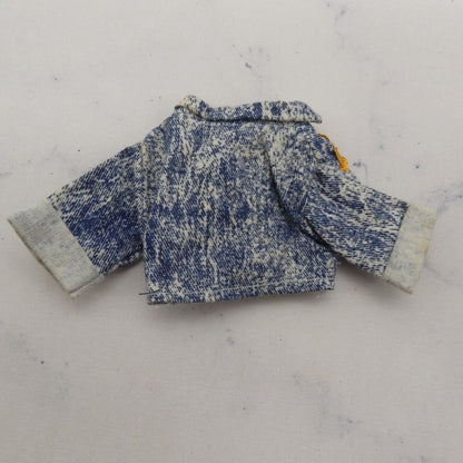 Barbie Doll Size Coat Jacket Blue Jean Acid Washed Denim Like Cuff Sleeves