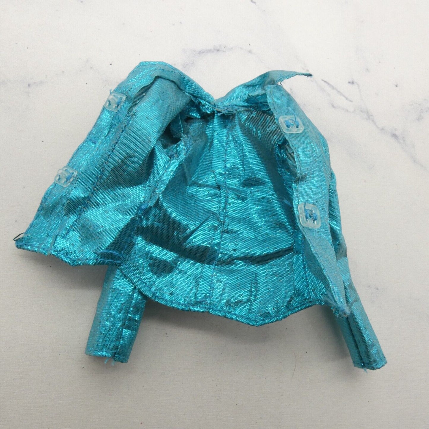 Barbie Doll Size Top Turquoise Metallic Long Sleeve Collar Front Closure 90s