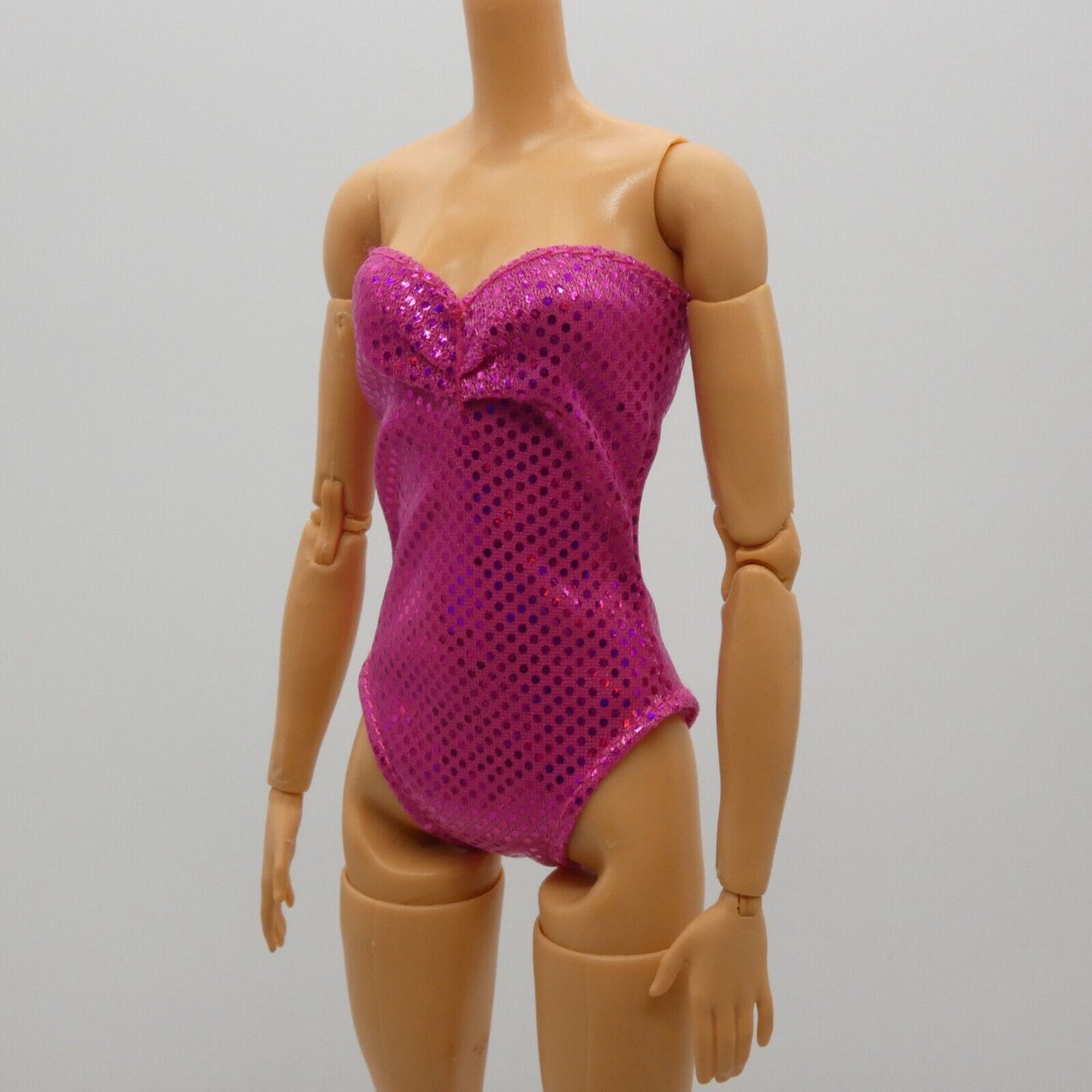 Barbie Doll Size Metallic Pink Swimsuit One Piece Solid Magenta Strapless Clone