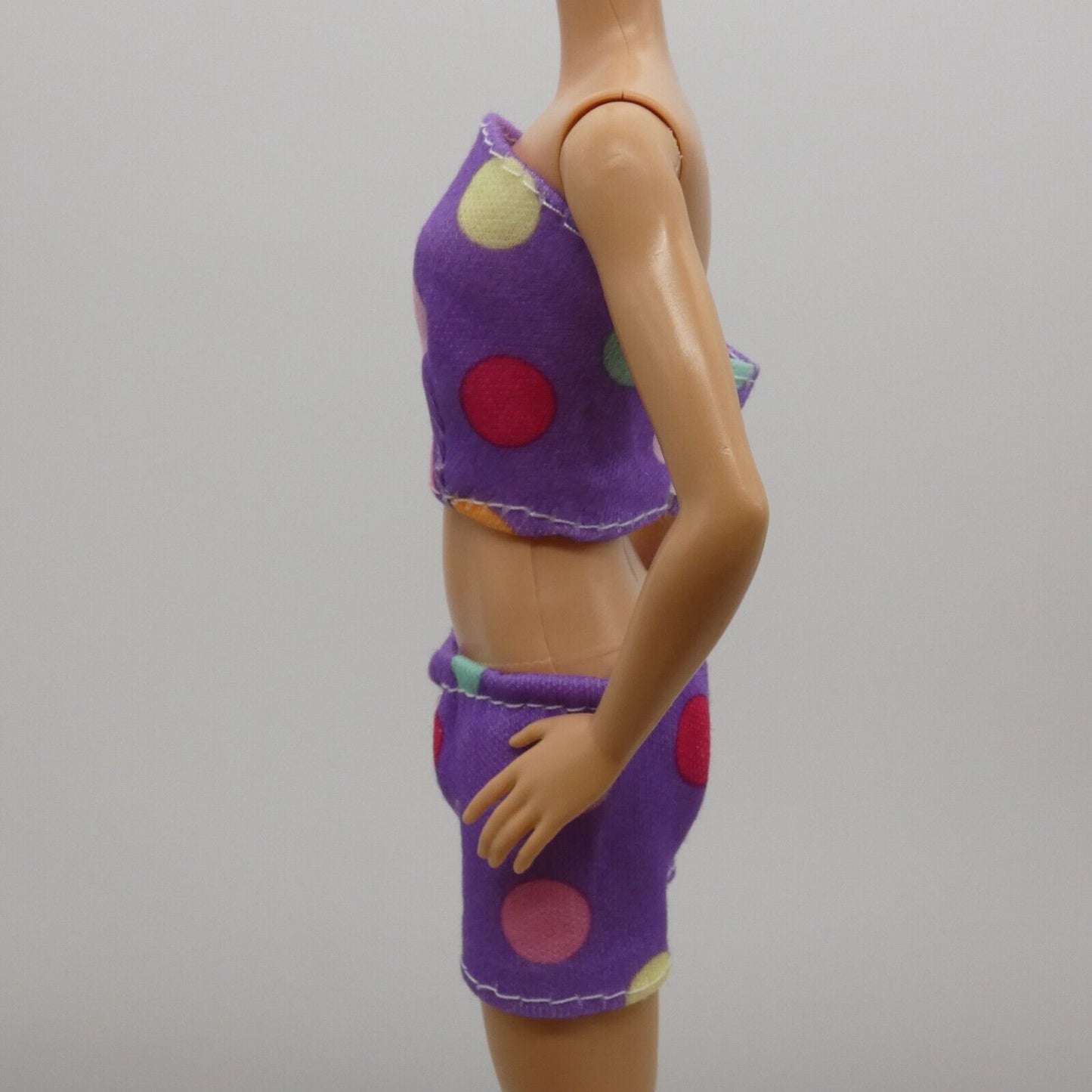 Barbie Doll Size Purple Polka Dot Two Piece Swimsuit Pajamas Top Shorts Clone