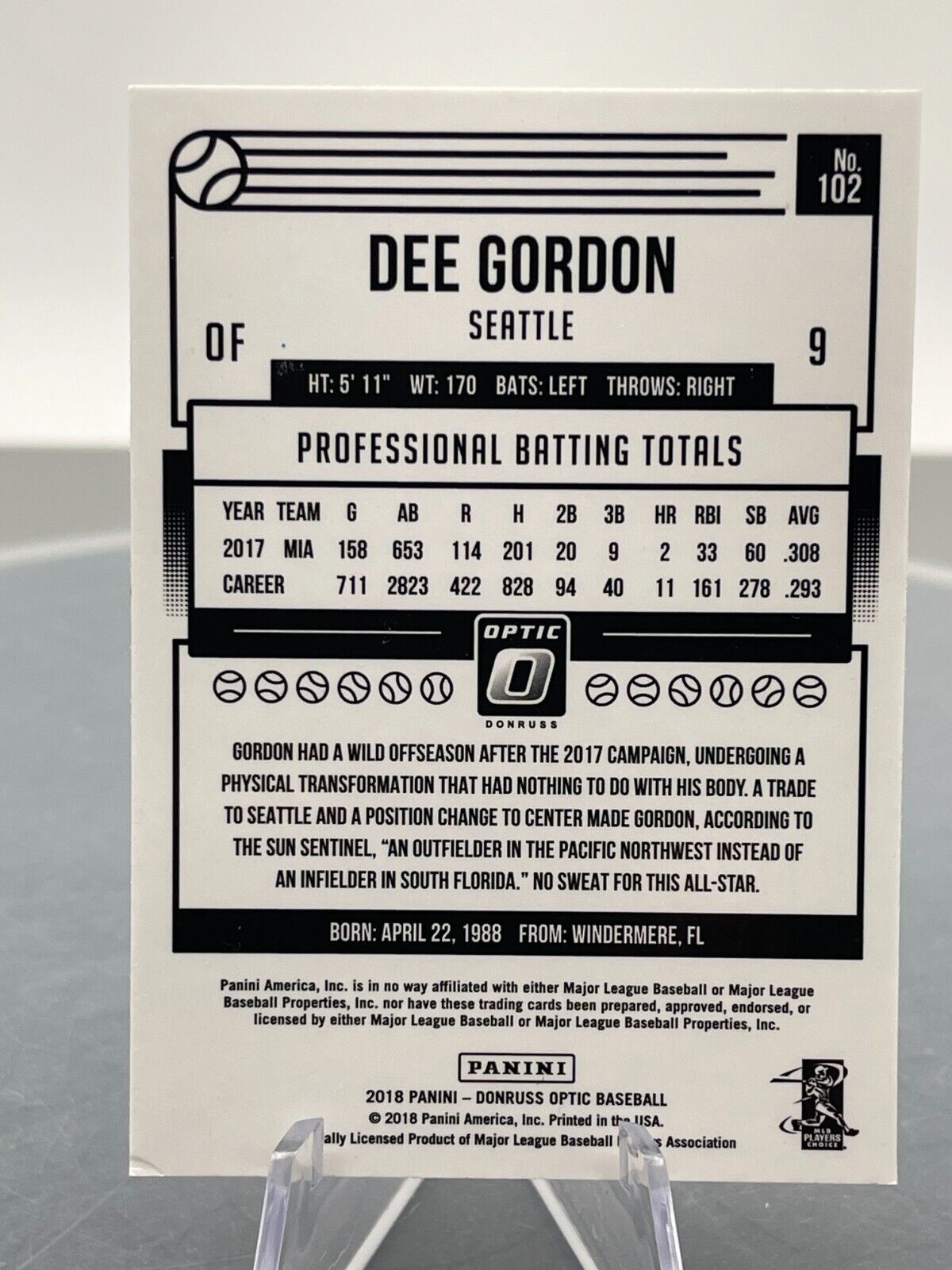 2018 Donruss Optic Dee Gordon #102 Miami Marlins Panini