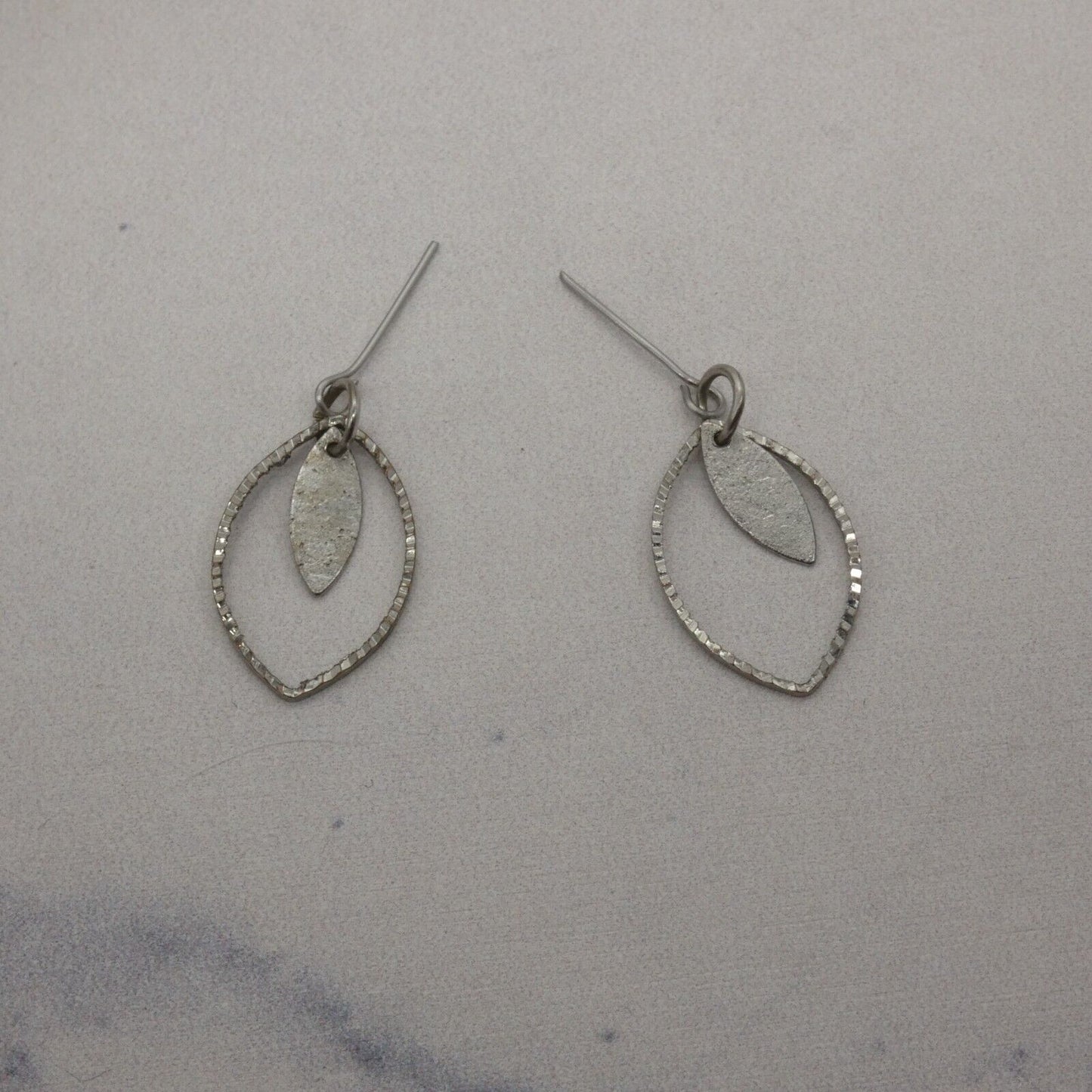 Barbie Doll Size Silver Dangle Earrings Leaf Shape Hoops Handmade OOAK