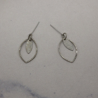 Barbie Doll Size Silver Dangle Earrings Leaf Shape Hoops Handmade OOAK