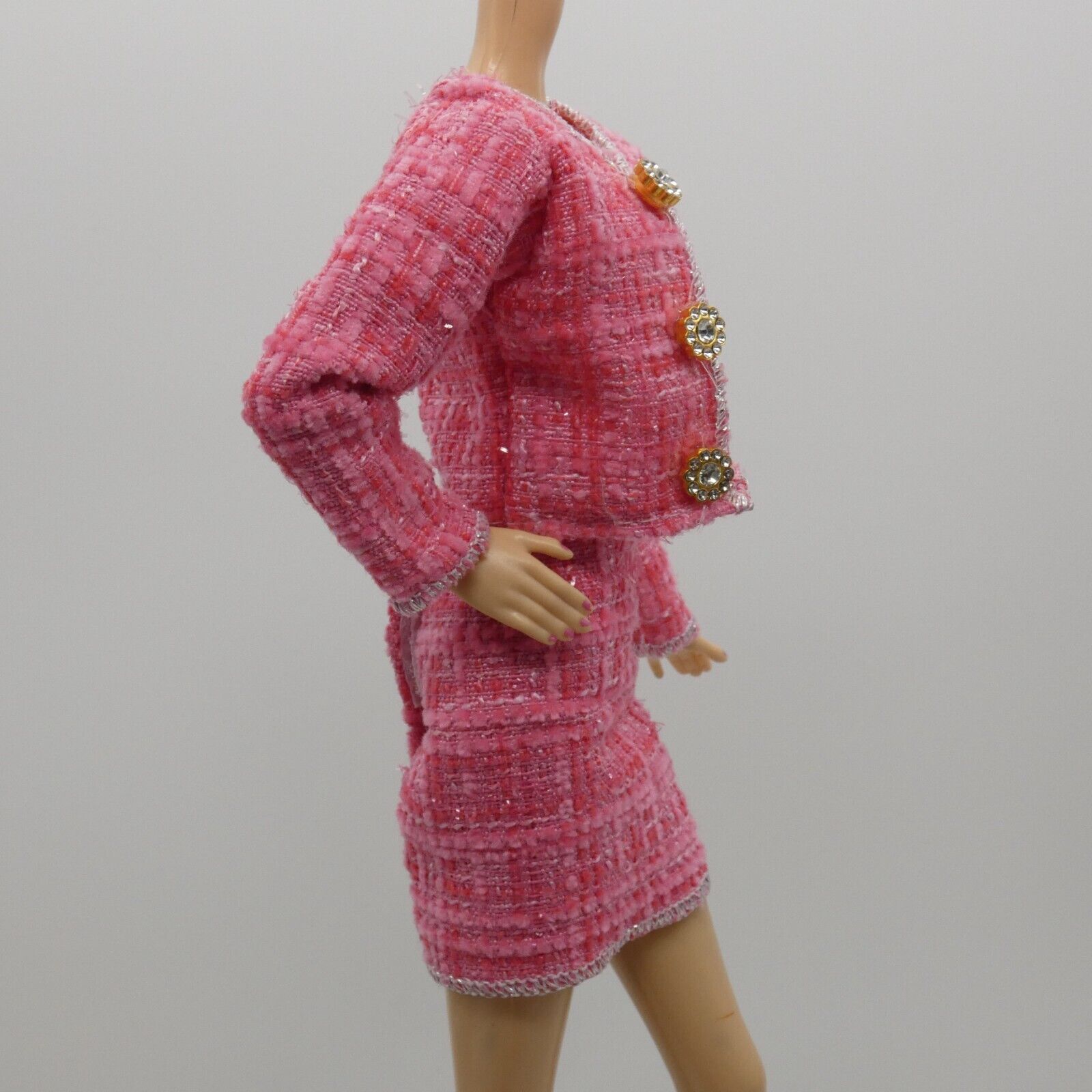 Barbie Doll Size Pink Tweed Suit Jacket Skirt Tube Top Fits Model Muse Xian Xian