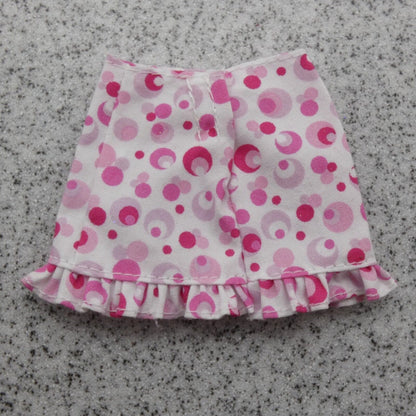 Barbie Doll Mini Skirt White Pink Bubbles Circles Ruffle Hem