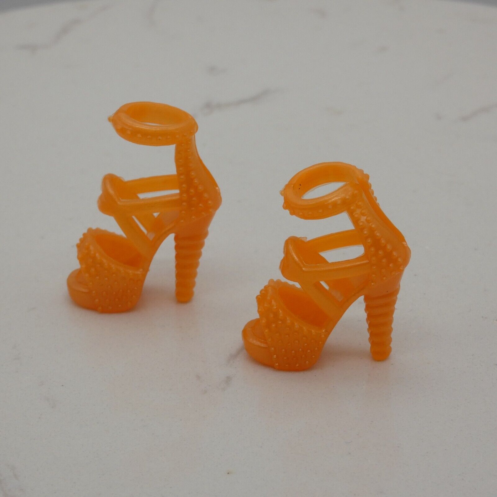 Barbie Doll Size Shoes High Heel Orange Ankle Strap Open Toe Studs Chunky Clone