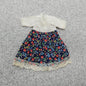 Barbie Doll Size Fashion Dress Navy Blue Floral Print Skirt White Top Lace Trim