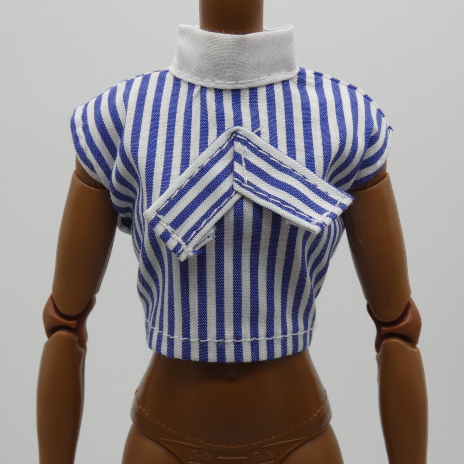 Barbie Size Doll Top Blue White Sleeveless Crop Shirt Fits Made To Move