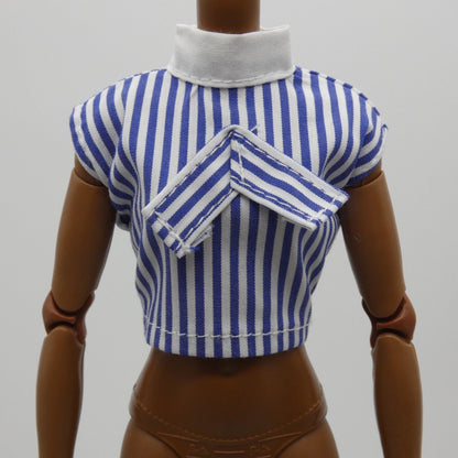 Barbie Size Doll Top Blue White Sleeveless Crop Shirt Fits Made To Move