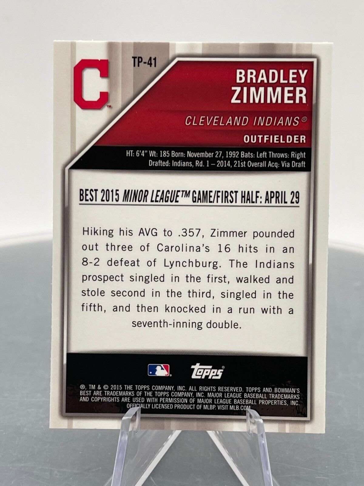 Bradley Zimmer 2015 Bowman's Best #TP-41 Cleveland Indians Outfield Topps