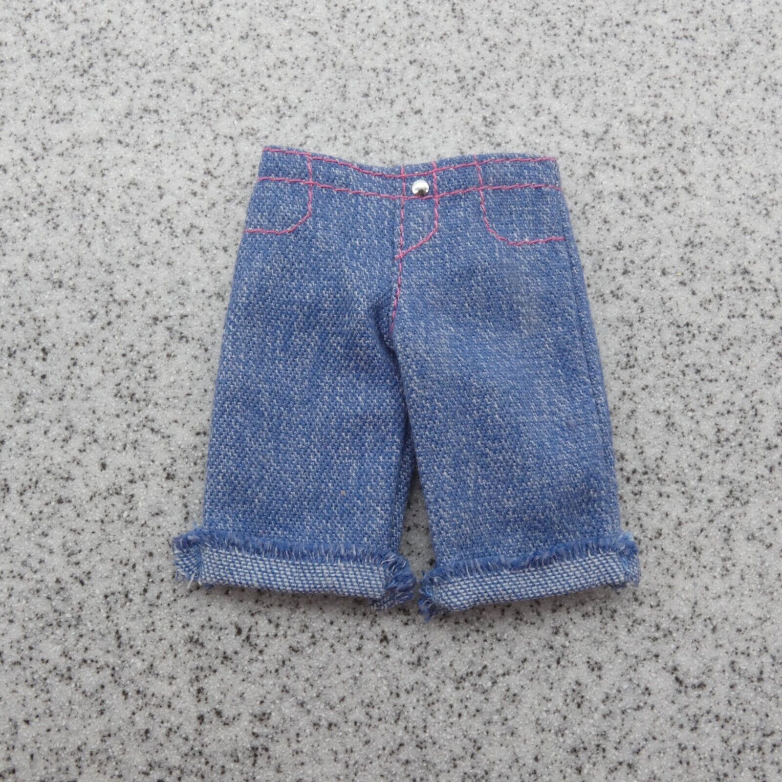 Barbie Doll Size Shorts Blue Jeans Denim Like Knee Length Rolled Cuff Button