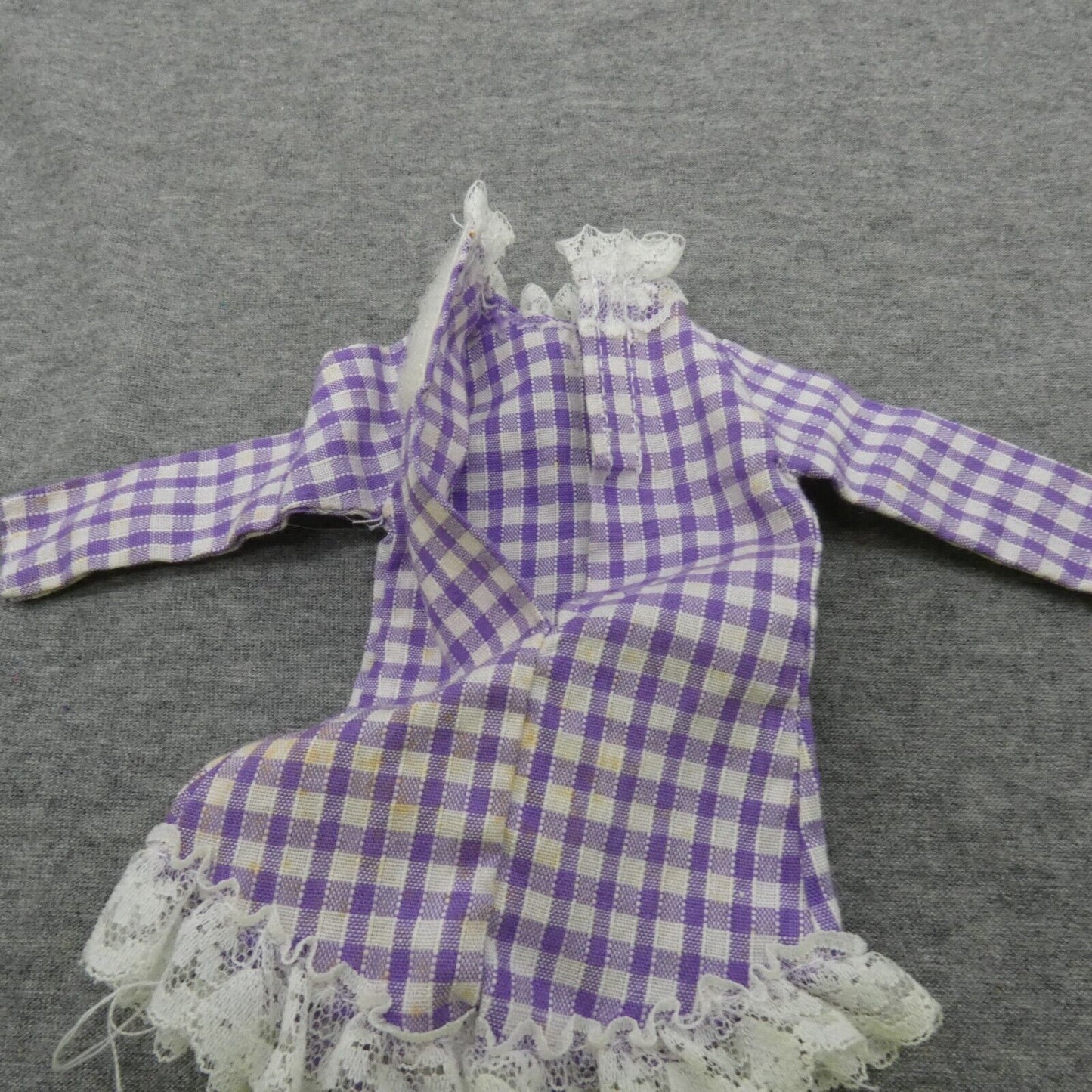 Barbie Doll Dress Nightgown Purple White Checkered Genuine 80s Mattel