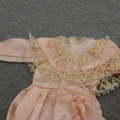 Barbie Doll Size Fashion Dress Pink Peach Satin Gold Accent Tulle 80s Clone