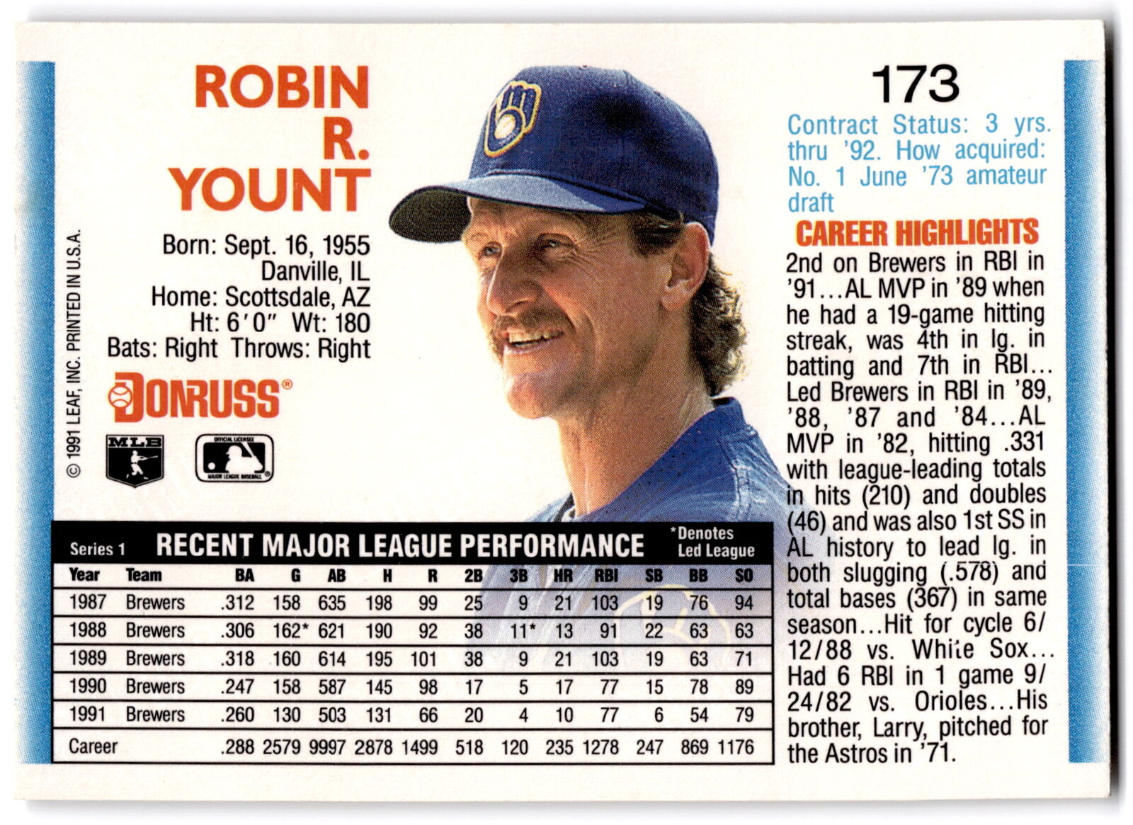 1992 Donruss #173 Robin Yount NRMT