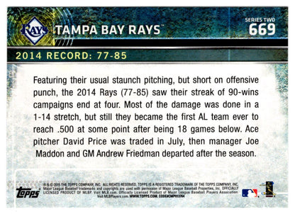 2015 Topps Tampa Bay Rays Tampa Bay Rays #669