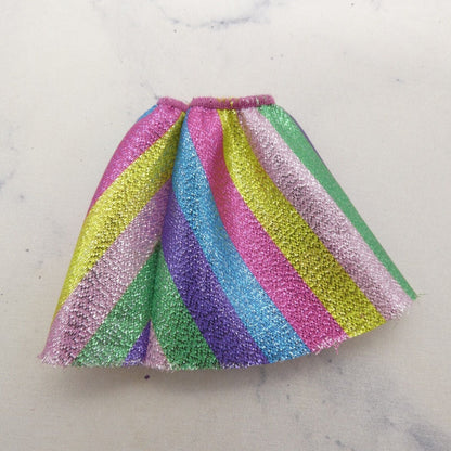 Barbie Doll Size Rainbow Colored Skirt A-Line Elastic Waist Raw Hem Mid Thigh