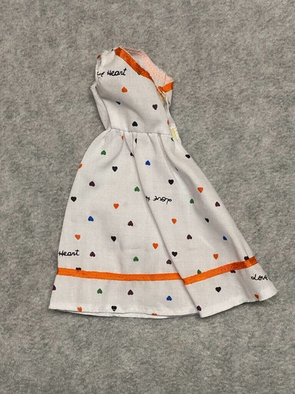 Barbie Doll Size Dress White Hearts Orange Trim Sleeveless Handmade 80s