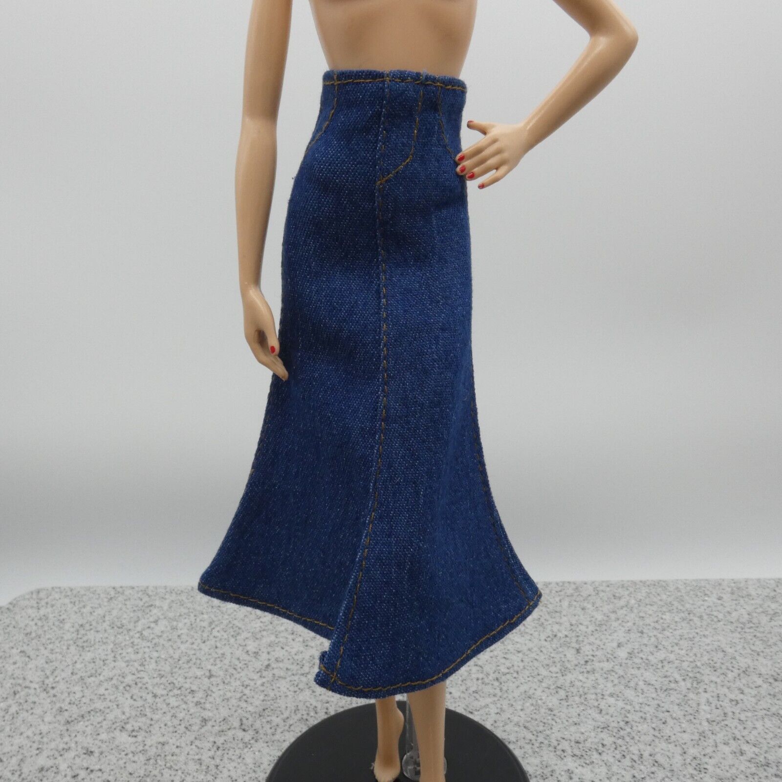 Barbie Doll Size Long Skirt Blue Jean Maxi A Line Slit High Waist Fit Model Muse