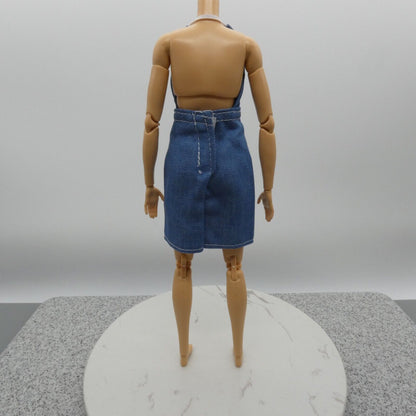 Barbie Doll Size Dress Blue Jean Denim Like Halter Fits Standard or Curvy Bodies