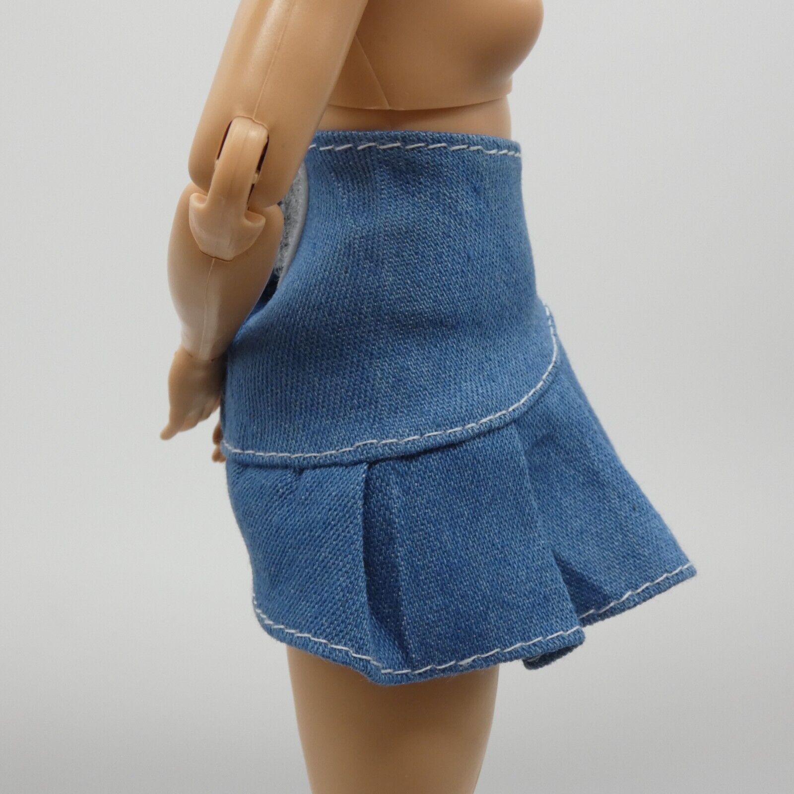 Barbie Doll Size Skirt Blue Denim Jean Pleated Mid Thigh Length A Line