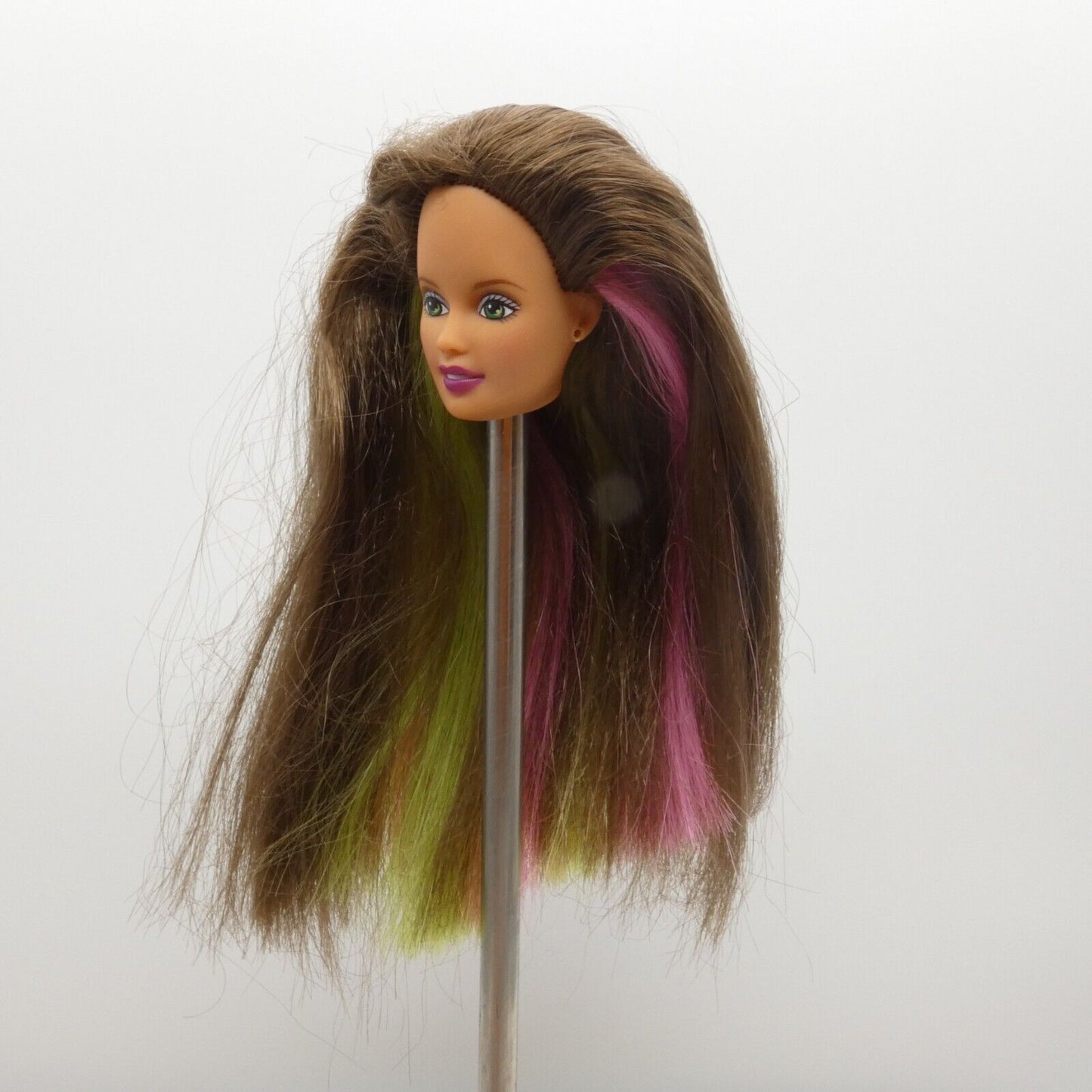 Barbie Happenin Hair Teresa Doll Head Brown Green Pink Hair 1999 Mattel 22884