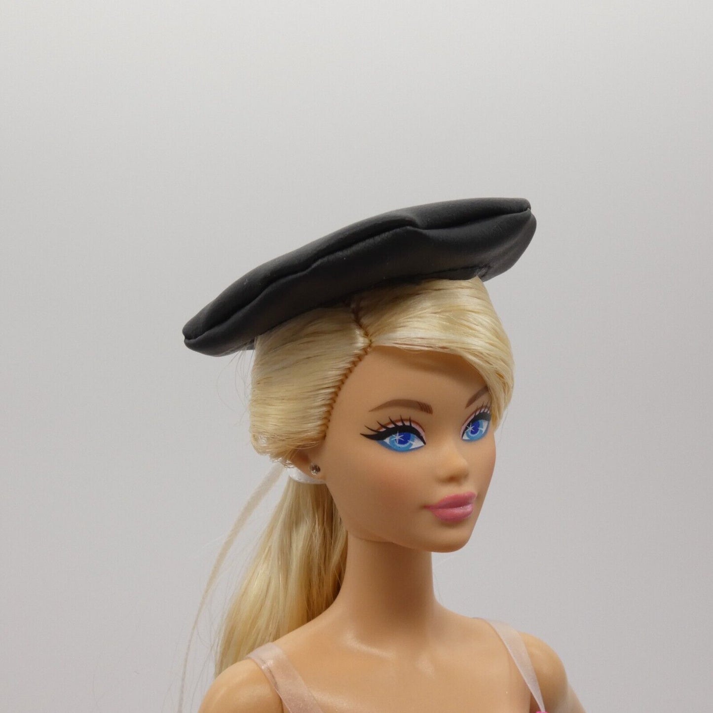 Zuru Mini Brands Fashions Doll Size Beret Hat Black Vinyl Pleather Like Series 3