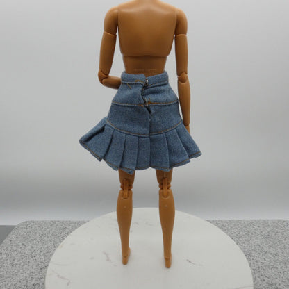 Barbie Doll Size Skirt Blue Jean Denim Like Pleated High Waist Fits Fashionistas