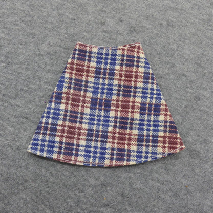 Barbie Doll Size Skirt Red White Blue Plaid A-Line Knee Length