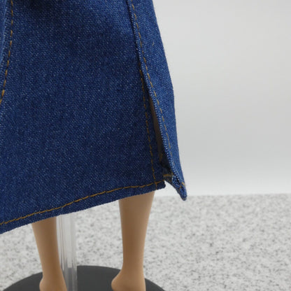 Barbie Doll Size Long Skirt Blue Jean Maxi A Line Slit High Waist Fit Model Muse