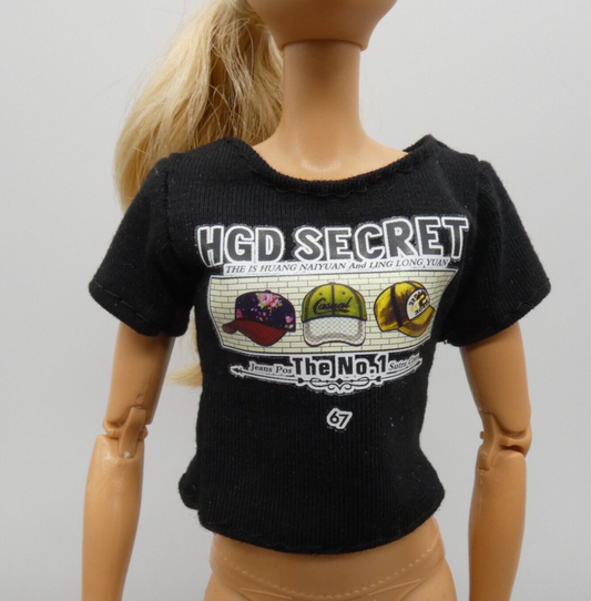 Barbie Doll Size T-Shirt Top Black Short Sleeve Screen Print Fits Fashionistas