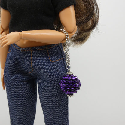 Barbie Doll Purse Handmade Purple Ball Silver Chain Strap Handbag Wristlet