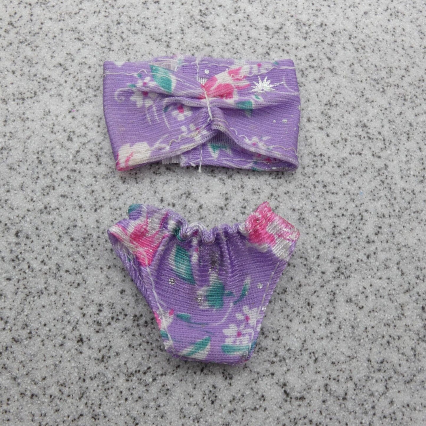 Barbie Doll Size Bikini Swimsuit Two Piece Purple Floral Tropical B1 Clone