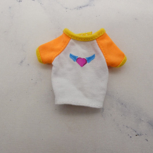 Barbie Doll Size Shirt Top White Orange Sleeves Flying Heart Midriff 90s