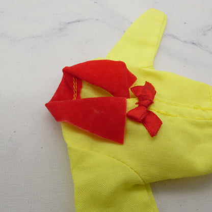 Barbie Doll Size Jacket Top Yellow Long Sleeve Red Wide Felt Collar Ribbon Bow