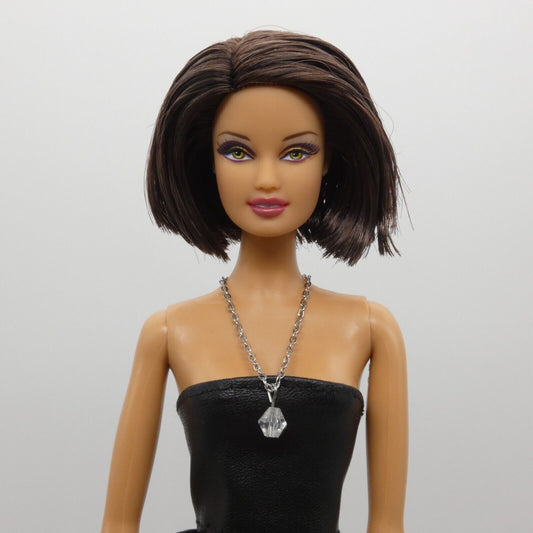 Necklace for Barbie Integrity Toys Doll Faceted Rhinestone Pendant Silver Chain