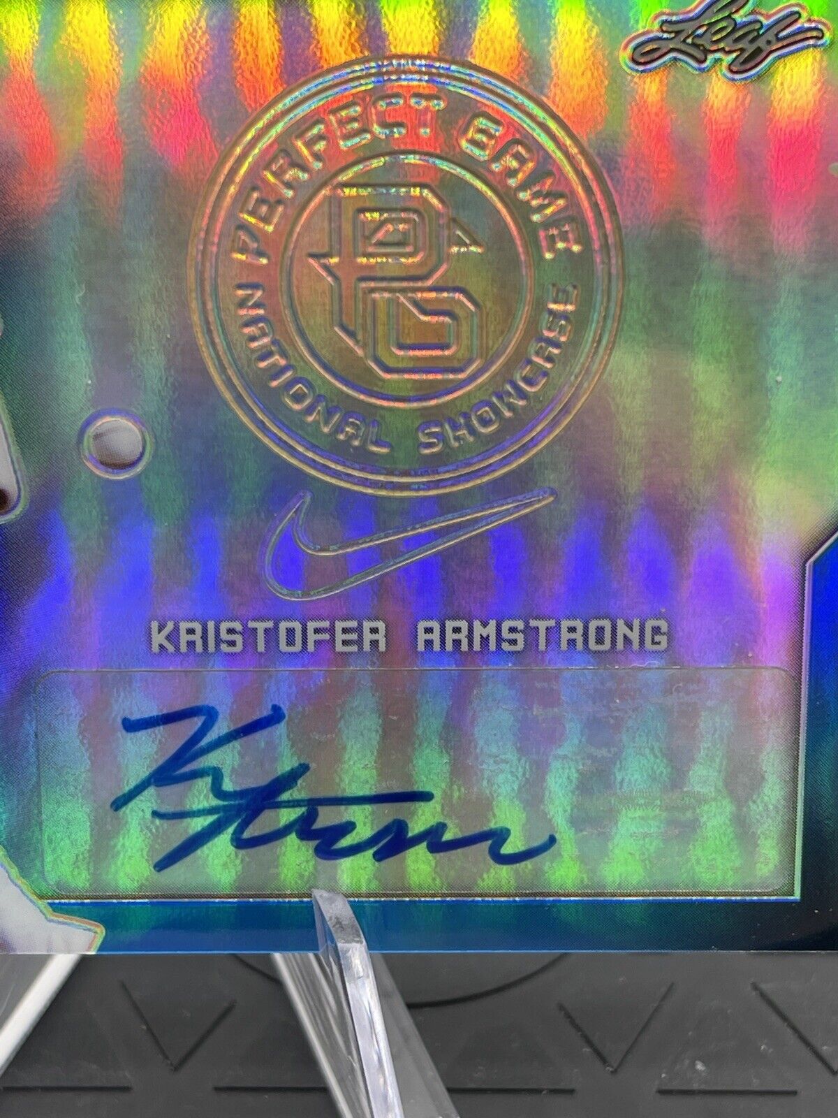 2017 Leaf Perfect Game Kristofer Armstrong Blue Metal Auto 16 / 30 BA-KA1 Swoosh