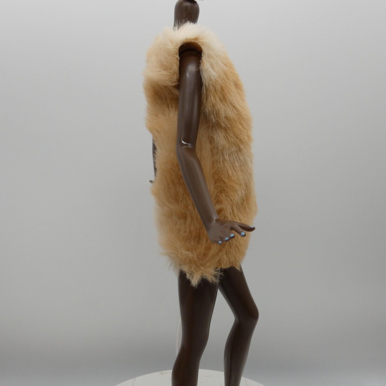 Barbie Doll Size Faux Fur Vest Brown Tan Beige Long Fits Model Muse MTM