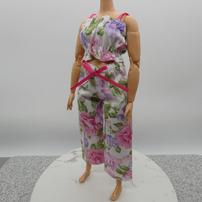 Barbie Doll Size Outfit Pink Floral Tank Top Wide Leg Pants Fit Model Muse MTM