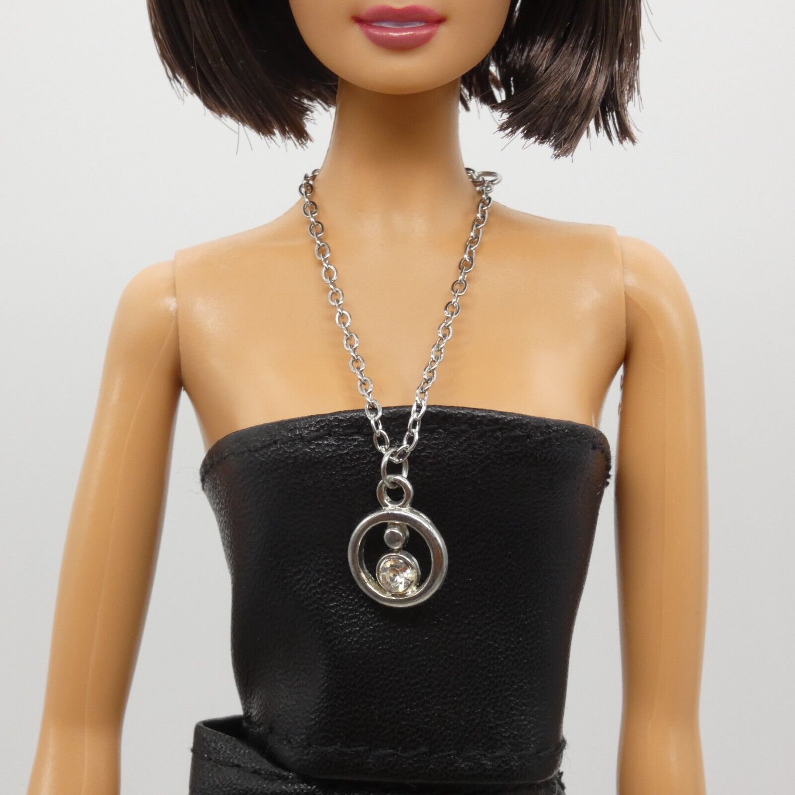 Necklace for Barbie Integrity Toys Doll Ring Rhinestone Pendant Silver Chain