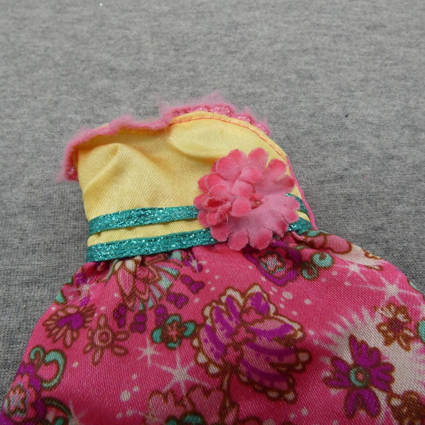 Barbie Doll Size Fashion Dress Yellow Bodice Pink Floral Skirt Sweetheart Mattel