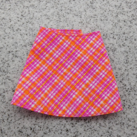 Barbie Doll Skirt Pink Orange Cross Plaid A-line Fits Fashionista Genuine Mattel