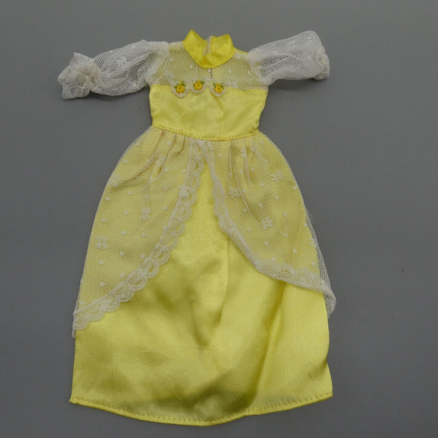 Barbie Doll Size Fashion Dress Yellow White Tulle Lace Rose Flower Accents