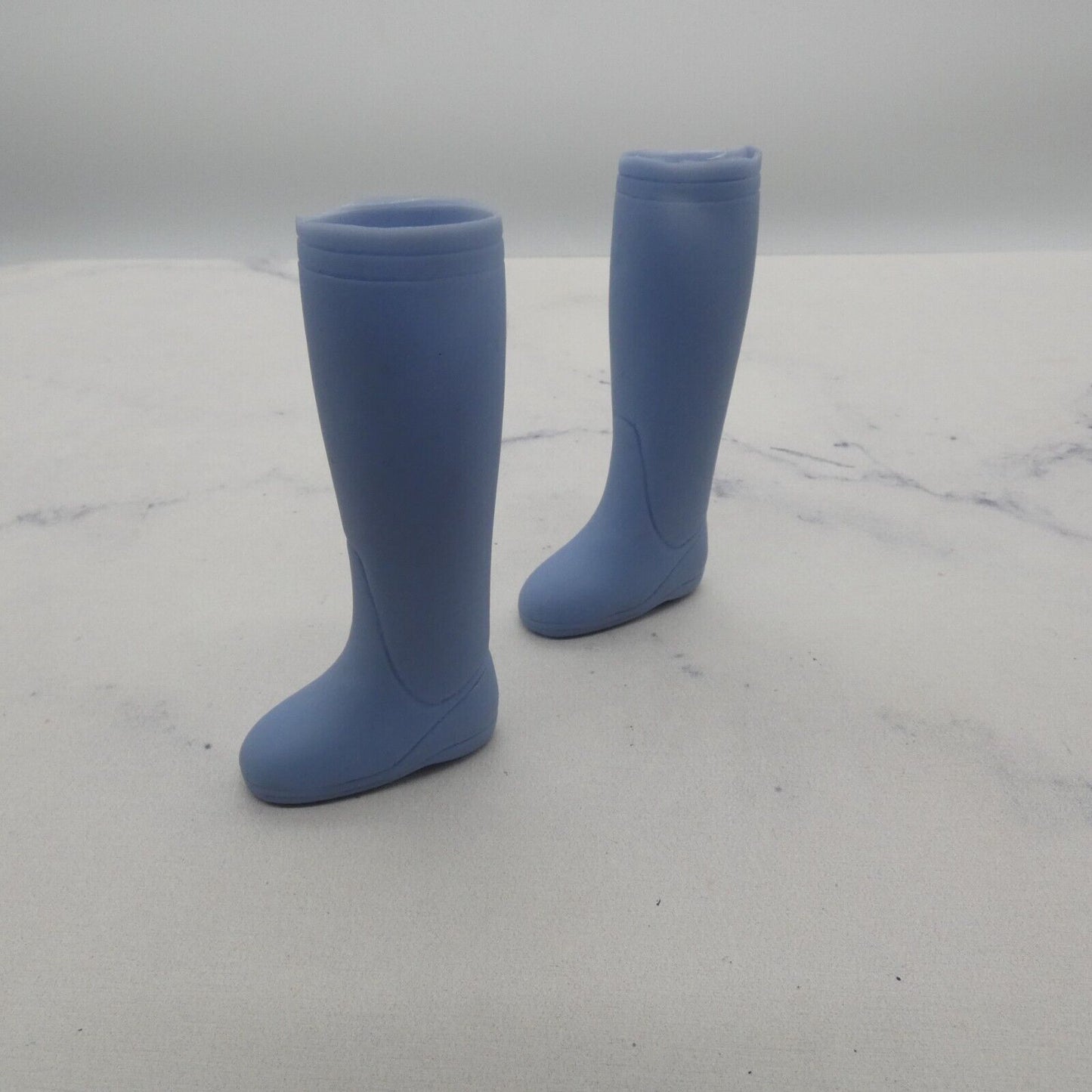 Barbie Doll Size Shoes Shin High Tall Boots Vinyl Blue Flat Feet Rain Boots