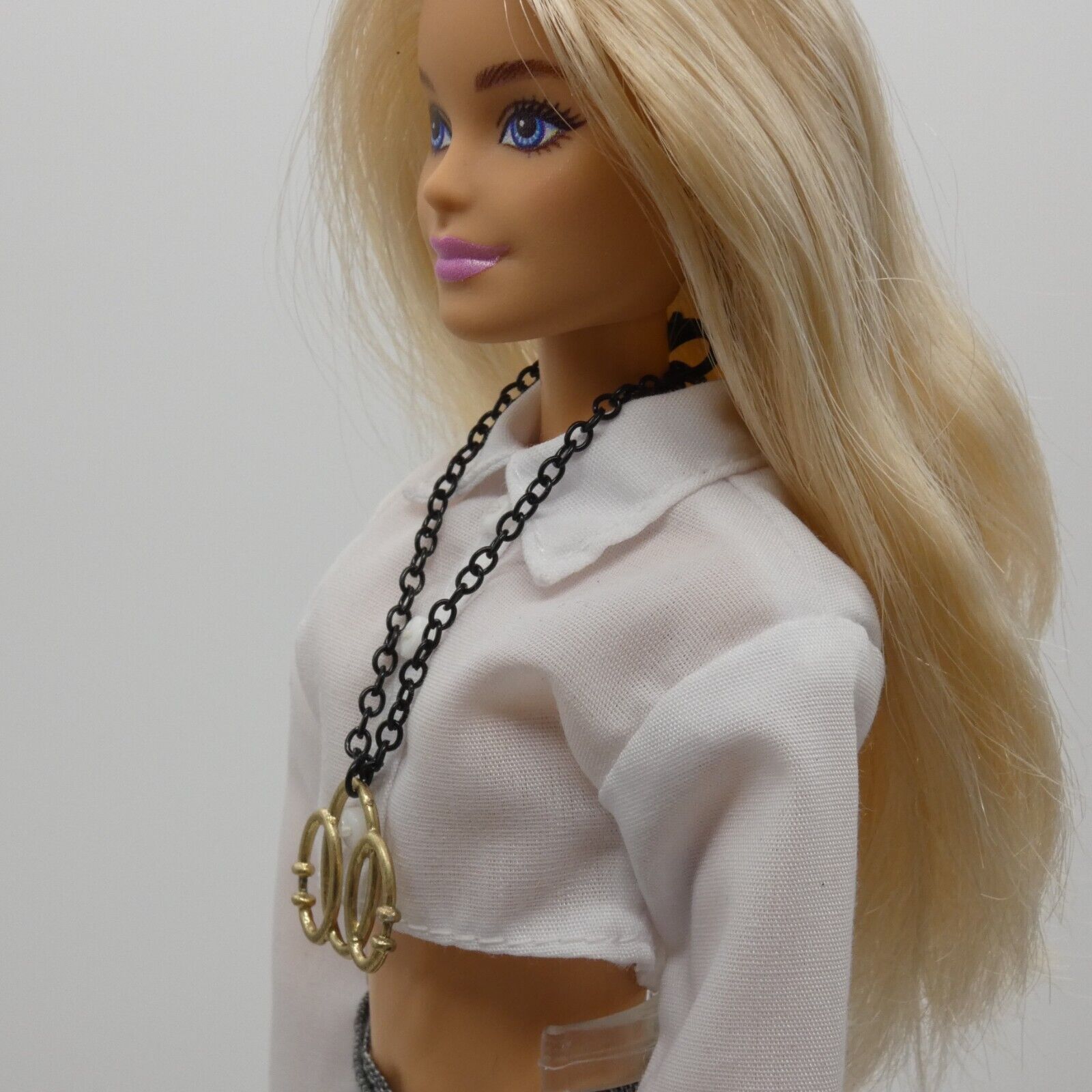 Barbie Doll Size Necklace Chunky Geometric Gold Pendant Black Chain Handmade