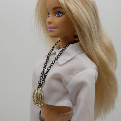 Barbie Doll Size Necklace Chunky Geometric Gold Pendant Black Chain Handmade