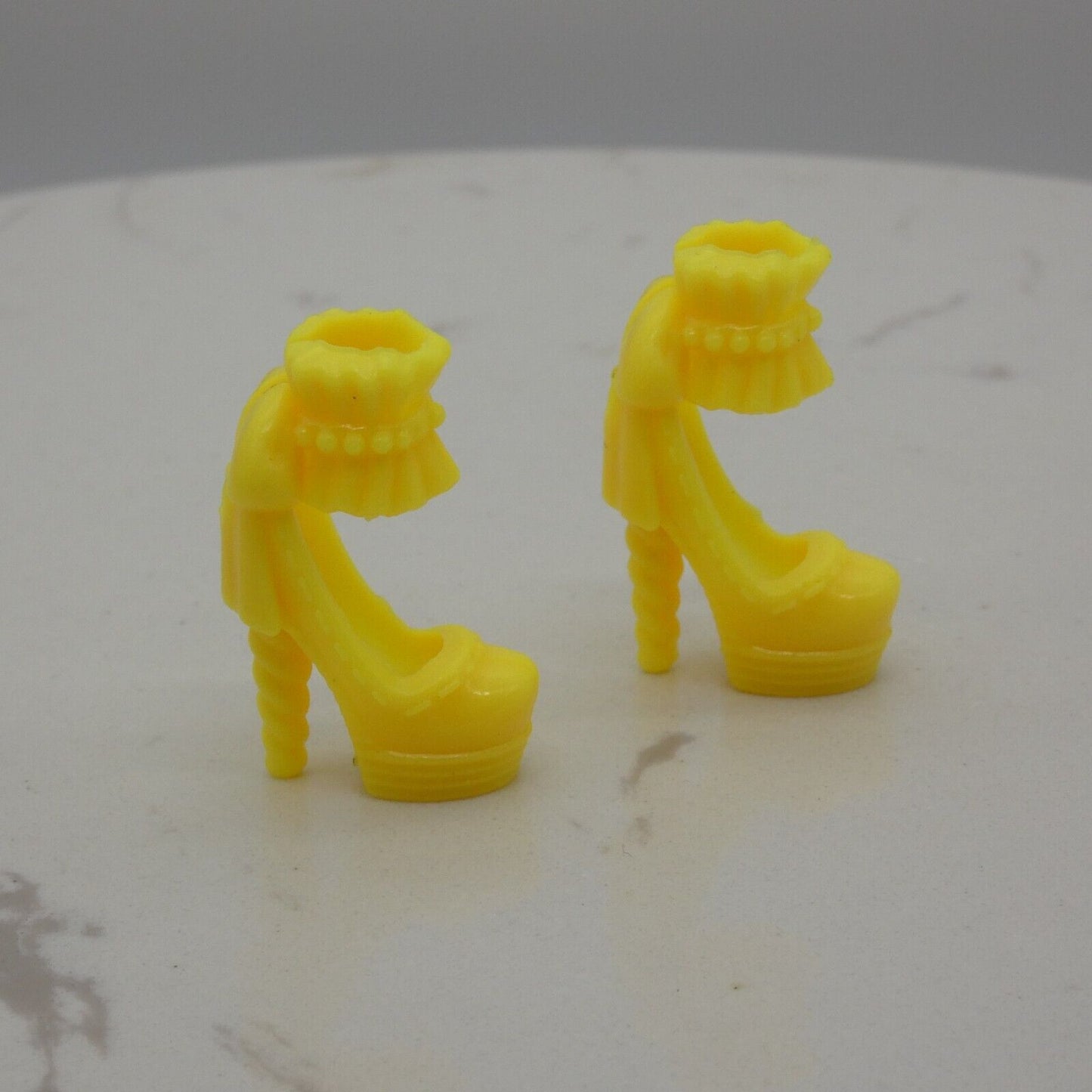 Barbie Doll Size Shoes High Heel Yellow Ruffle Ankle Strap Closed Toe Round