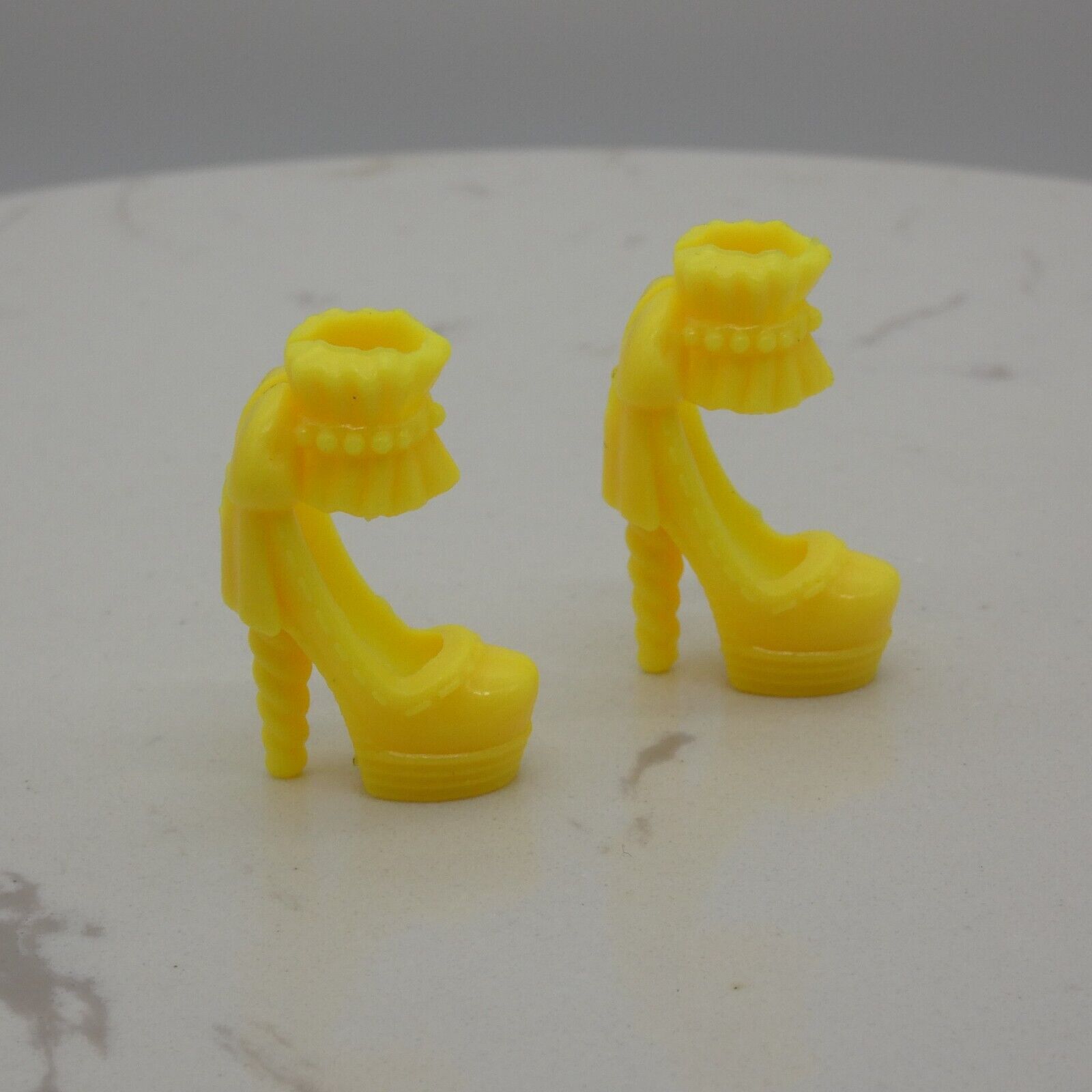 Barbie Doll Size Shoes High Heel Yellow Ruffle Ankle Strap Closed Toe Round