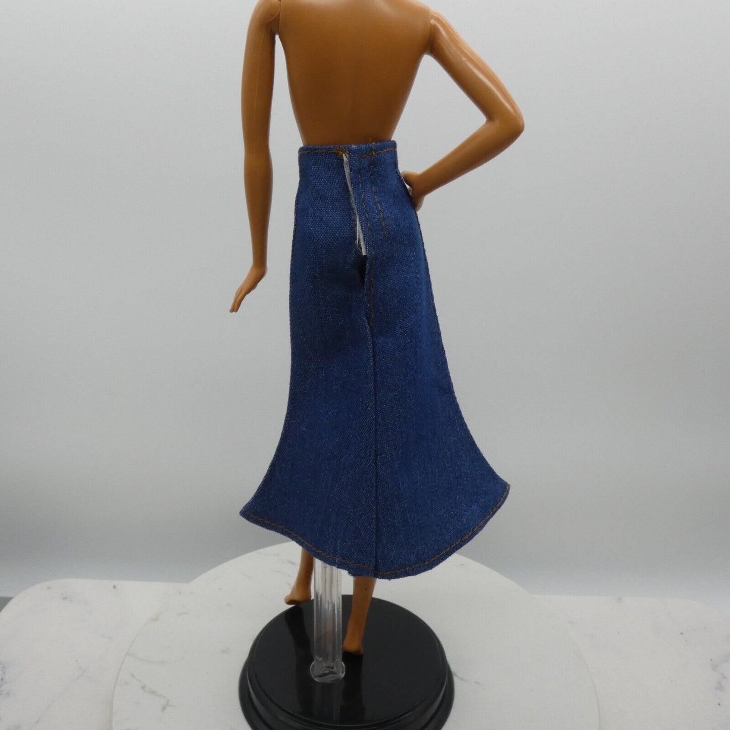 Barbie Doll Size Long Skirt Blue Denim Maxi A Line Ankle Slit Fits Model Muse